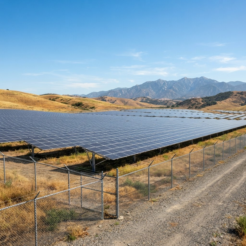 Ground-mounted solar array on rural California land